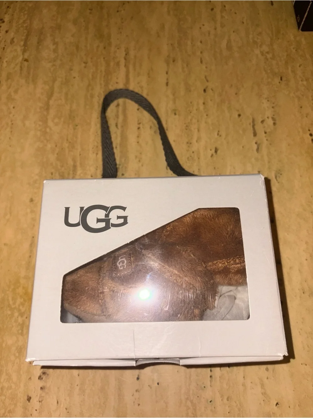 UGG Bixbee 0/1 Chestnut Faux-Fur Baby Booties with Hook Strap